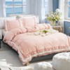Double Ruffle Duvet Cover Set – Soft Washed Bedding with Pillowcases – Romantic Elegant Princess Style, Pink, 3-Piece - 2 of 4
