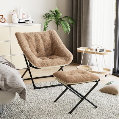 Saucer Chair, Plush Comfy Seat with Non-Slip Base for Teens & Adults, XL Foldable Lounge Chair for Bedroom/Dorm, Accent Chair