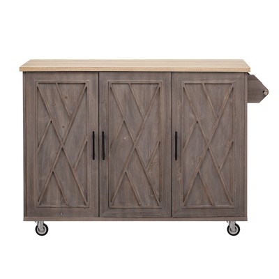 Maliang 51.2" Kitchen Island with Drop Leaf, Farmhouse Kitchen Island on Wheels with Internal Storage Rack