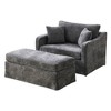 CIPACHO Charcoal 45.27" Wide Farmhouse Accent Chair & 46" Chenille Ottoman Set - Upholstered with Bolster Pillows, Black Metal Legs - 2 of 4
