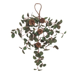 Transpac Foam 24 in. Green Christmas Eucalyptus Pinecone Foilage Teardrop - 1 of 4