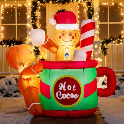 5.3 FT Christmas Inflatables Outdoor Decorations, store Inflatable Elf in Hot Cocoa