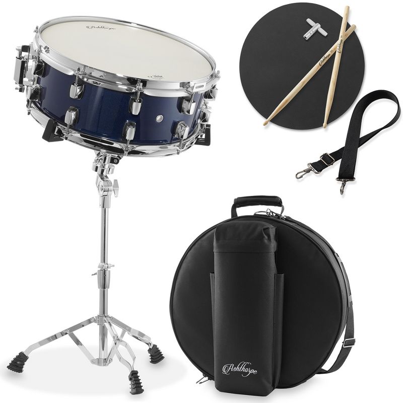 Ashthorpe Snare Drum Set with Remo Head, Beginner Kit with Stand and Padded Gig Bag, 1 of 8