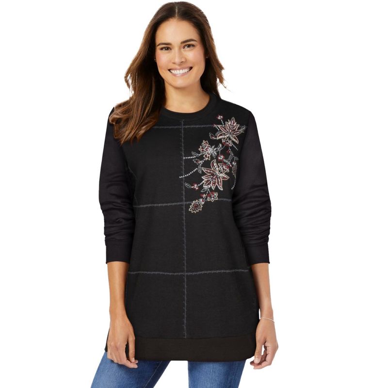 Woman Within Women's Plus Size Patchwork Embroidered Top, 1 of 2