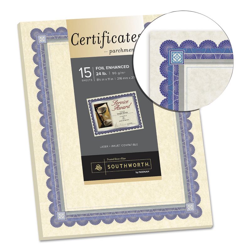 Southworth Foil-Enhanced Parchment Certificates Ivory/Blue/Silver 24 lb 8.5 x 11 15/Pk CT1R, 2 of 5