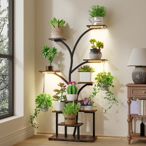 VECELO Plant Stand Indoor with Grow Lights, Indoor Plant Shelf, Metal Plant Flower Display Shelf, Tree-Shaped Plant Rack - 1 of 4