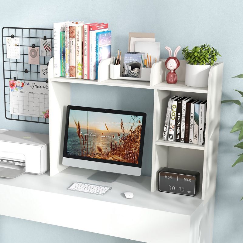 Costway Desk Bookshelf Desktop Storage Organizer Display Shelf Rack Dorm Office Natural/White/Brown, 5 of 10