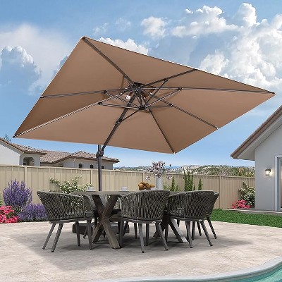 PURPLE LEAF Patio Umbrella with Base Outdoor Rectangle Large Cantilever Umbrella Heavy Duty Outdoor Market Umbrella for Garden Deck Backyard Pool
