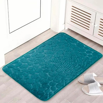 Peacock Blue Memory Foam Bath Mat with 3D Pebble Design