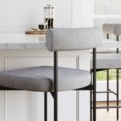 Feather Gray and Matte Black Metal Counter Height Barstool