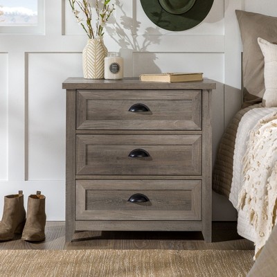 NicBex 3-Drawer Farmhouse Wooden Nightstand,Side Table with Cup Handles for Bedroom,Living Room