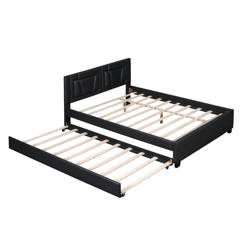 Queen Size Upholstered Platform Bed with Headboard and Twin Size Trundle 4A - ModernLuxe, 4 of 10
