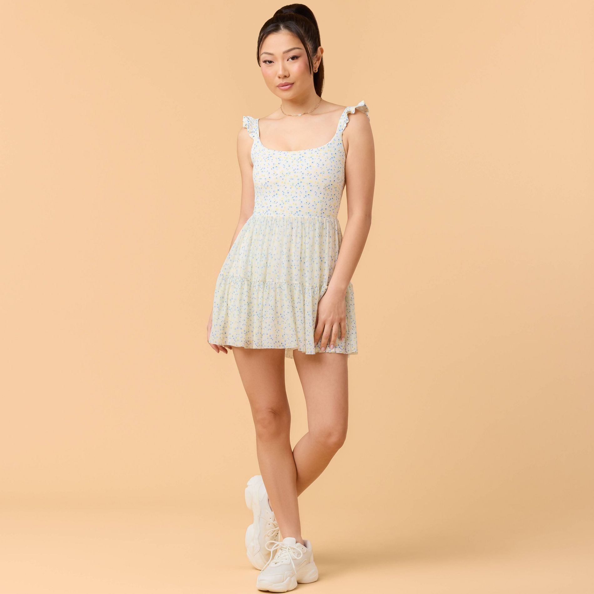 Blogilates Women's Mommy & Me Ballerina Ruffle Dress - White Floral Print L