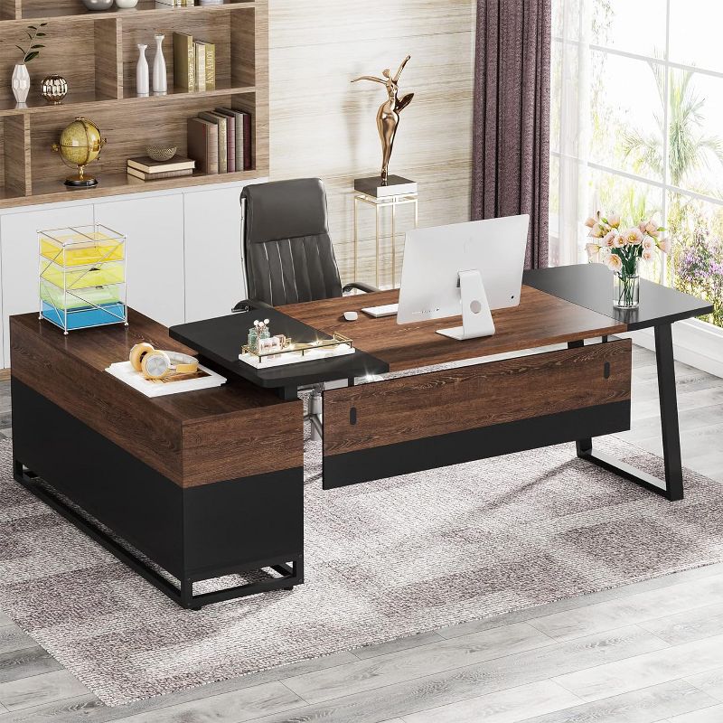 Tribesigns L-Shaped Executive Desk with File Cabinet, 67" Computer Desk Set, 2 of 7