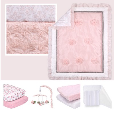 Image of The Peanutshell Arianna Complete Nursery Set with Mobile: Crib Bedding, Sheets, Changing Pad Covers and Liners - 12-Piece Set