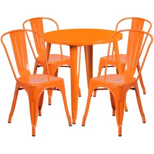 Flash Furniture Commercial Grade 30" Round Metal Indoor-Outdoor Table Set with 4 Cafe Chairs - 1 of 4