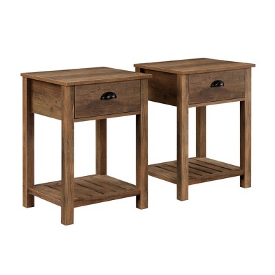June Rustic Transitional Square Nightstand with Lower Shelf   - Saracina Home