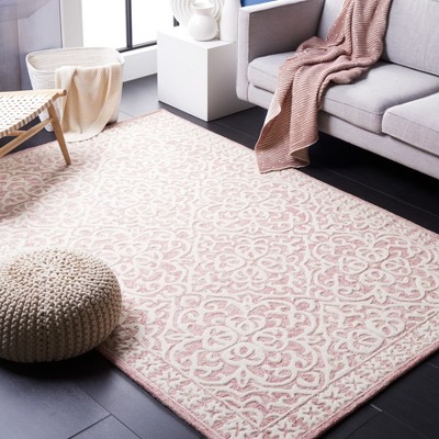 Ivory and Pink Floral Hand-Tufted Wool Area Rug