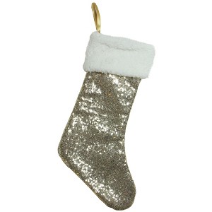 Northlight 18" Gold Paillette Sequins Christmas Stocking with High Pile Fleece Cuff - 1 of 3
