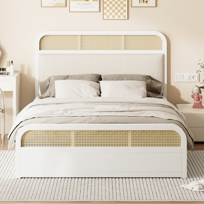 Whisen Queen Size Wooden Platform Bed with Trundle and 2 Drawers