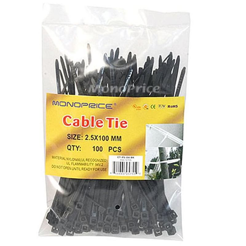 Monoprice 4-inch Cable Tie, 100pcs/Pack, 18 lbs Max Weight - Black, 3 of 4