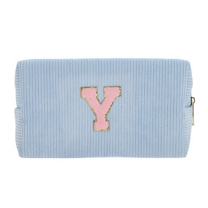 Unique Bargains Corduroy Rectangular Letter Makeup Bag Sky Blue 1 Pc - 1 of 4