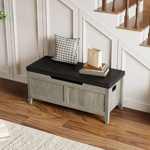 TROPOW Storage Chest, Storage Trunk with Cushion Seat, 2 Safety Hinges, Storage Bench, Wooden Storage Organizer, Shoe Bench  Easy Assembly - 1 of 4