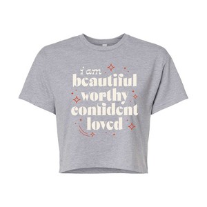 Women's - Instant Message - Beautiful Worthy Confident Loved Cropped Graphic T-Shirt - 1 of 4