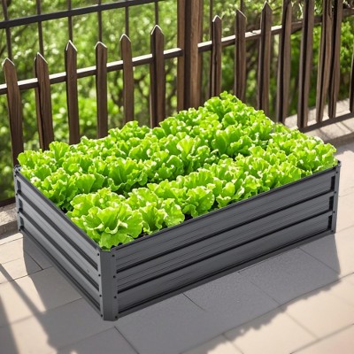 4x3x1ft Metal Raised Flower Bed, Deep Root Outdoor Galvanized Flower Box, Patio Set Planting Bed
