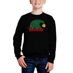 LA Pop Art Christmas Elf Hat - Boy's Word Art Crewneck Sweatshirt - 1 of 3