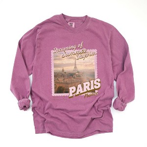 Simply Sage Market Women's Dreaming Of Paris Long Sleeve Garment Dyed Tee - 1 of 4