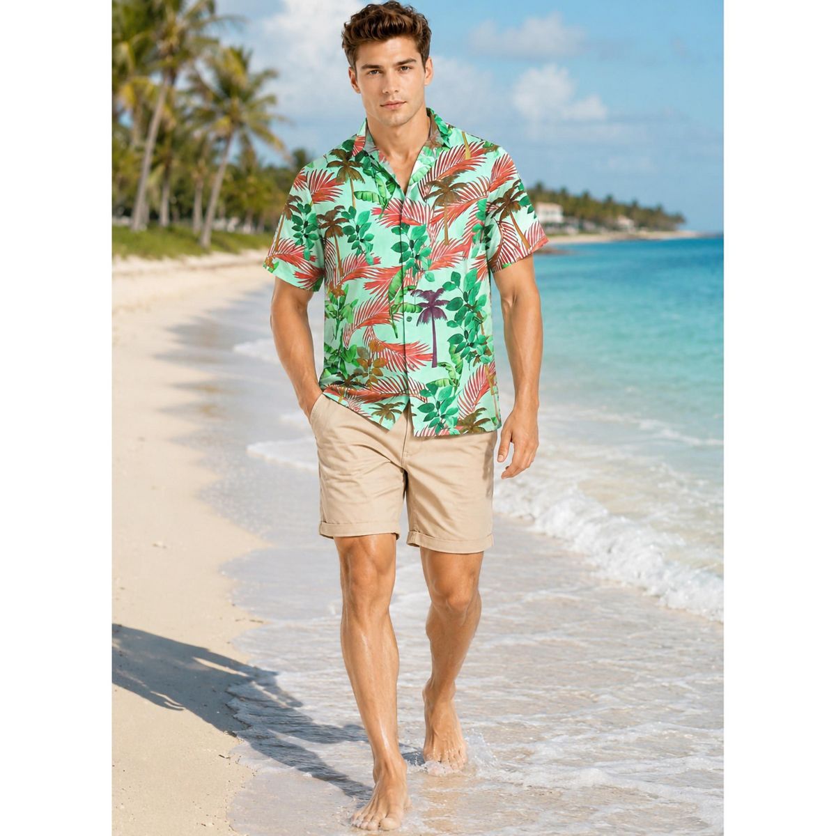 HAPPY BAY Mens Summer Vacation Resortwear Shirt Casual Beach Holiday Cruise Travel Lightweight Fashion Top 3XL Green Leaf - thumbnail 3