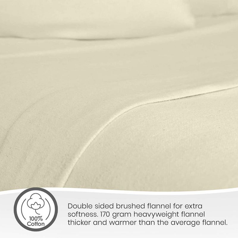 Whisper Organics, 100% Organic Cotton Flannel Sheet Set, Brushed for Extra Soft & Cozy Sheets, Natural Color - Queen, 5 of 7