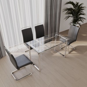 NicBex 51" Dining Table Set for 4 Dining Table Tempered Glass Top Silver Plating Legs with 4 Chairs for Dining Room, Gray - 1 of 4
