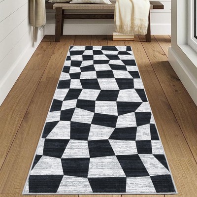 Washable Modern Checkered Area Rug | Stain Resistant Soft Geometric Throw Rug | Non-Slip Low Pile Accent Carpet for Living Room, Dining, Nursery
