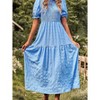 Womens Summer Puff Short Sleeve Maxi Dress Square Neck Smocked Tiered Ruffle A Line Long Flowy Beach Dresses - 2 of 4