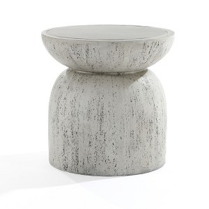 LuxenHome Outdoor Side Table, 16" Concrete End Tables for Patio,Off White and Gray Weathered Round Table,Accent Table for Indoor Outdoor Off-White - 1 of 4