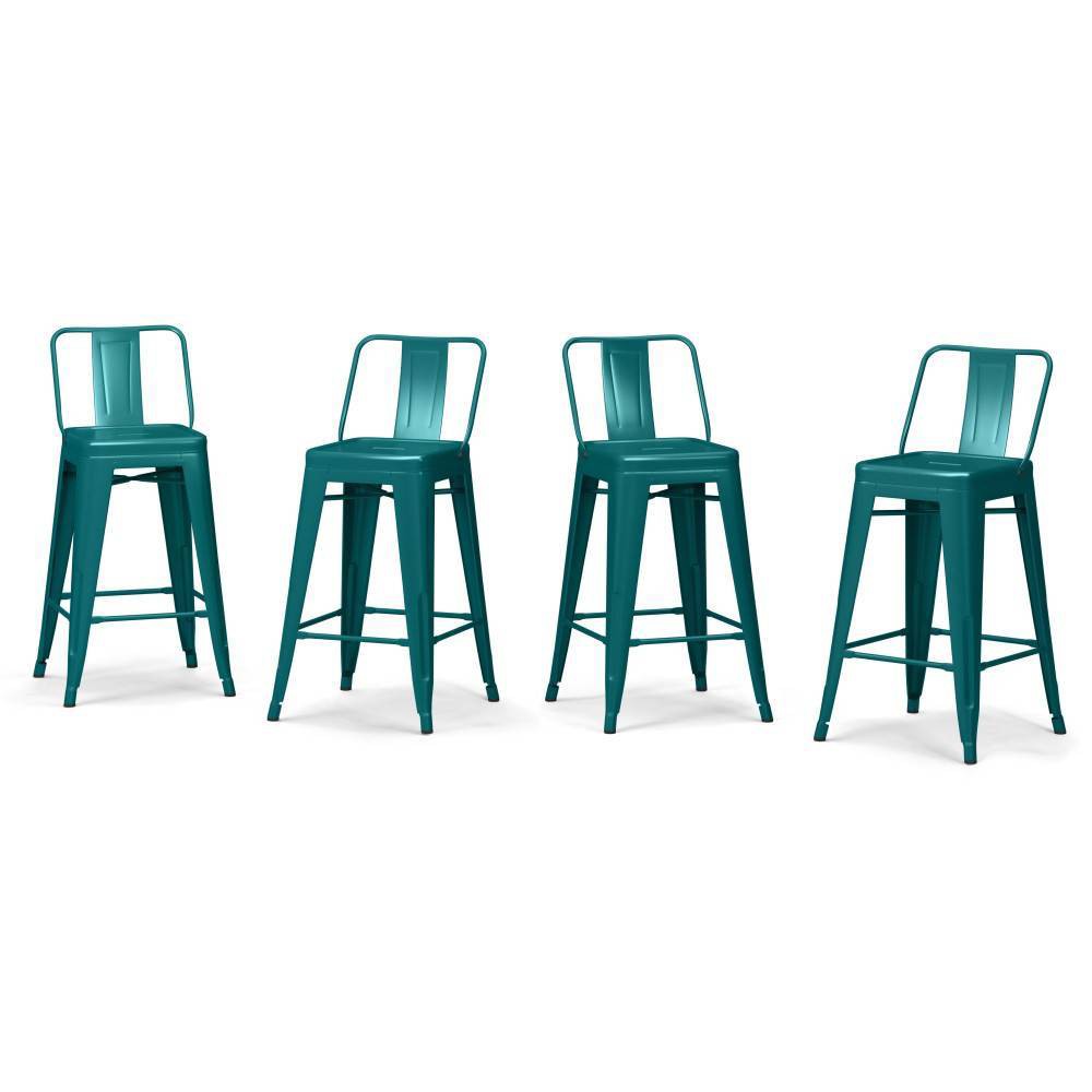 Photos - Chair Set of 4 24" Josephine Metal Counter Height Barstools Teal Blue - WyndenHa