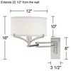 Possini Euro Design Tremont Modern Swing Arm Wall Lamp Brushed Nickel Metal Plug-in Light Fixture White Drum Shade for Bedroom Bedside Living Room - 4 of 4
