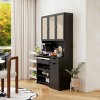 69 Inch Buffet Cabinet,Kitchen Pantry Storage Cabinet with Microwave Stand And 3 Rattan Doors-Maison Boucle - 3 of 4