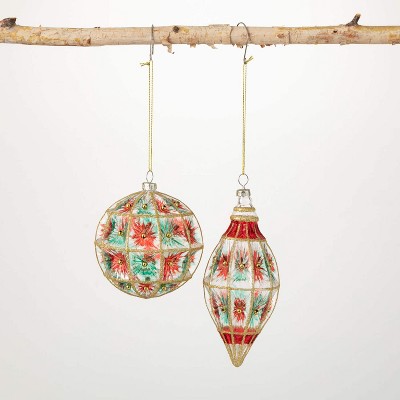 Faceted Vintage Ornament Multicolor 4"H Glass Set of 2