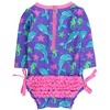 RuffleButts Baby Girls UPF50+ Sun Protected Neon Long Sleeve One Piece Rash Guard Swimsuit, with Signature Rear Ruffle - 2 of 2