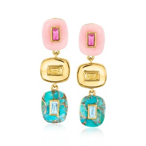 Ross-Simons Pink Opal, Turquoise and .80 ct. t.w. Multi-Gemstone Overlay Drop Earrings in 18kt Gold Over Sterling - 1 of 4