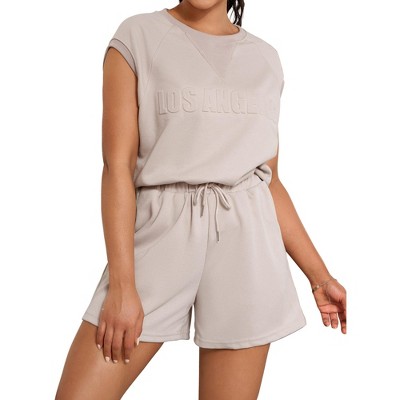ATHLECHIC Women's Summer Tracksuit Cap Sleeve Tops and Elastic Waist Short Sets 2 Pcs