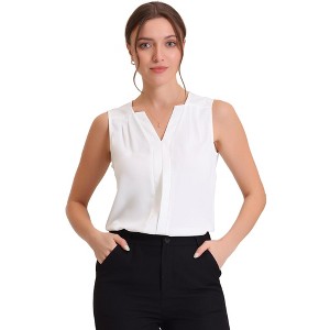 Allegra K Women's Elegant Chiffon V Neck Sleeveless Work Pleated Blouse - 1 of 4