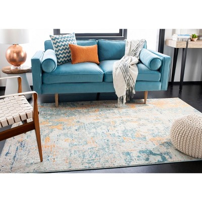 Rectangular Light Blue and Beige Synthetic Area Rug