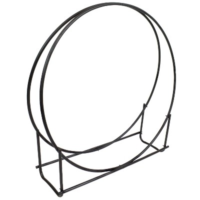Sunnydaze Iron Round Fire Pit or Fireplace Firewood Log Hoop Rack Holder for Indoor or Outdoor Use - 40" - Black