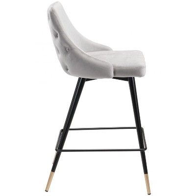 Zuo Modern – Piccolo Counter Stool, 36.4"H, Gray Velvet Tufted Seat with Powder Coated Steel Legs, Modern Kitchen and Bar Seating