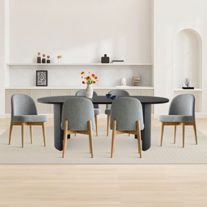 7-Pieces Dining Set for 6,Upholstered Armless Chair with Wood Legs,79 Inch Oval Dining Table for Dining Room,Farmhouse-Tanpinhause - 1 of 4
