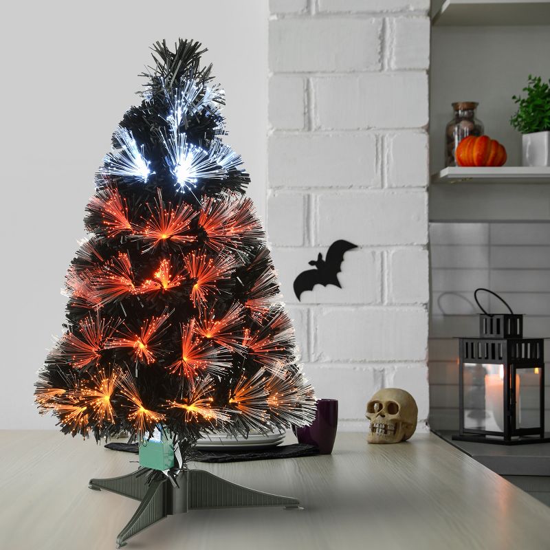 2' Pre-Lit Black Fiber Optic Artificial Tree Candy Corn Colored Lights - National Tree Company, 3 of 8